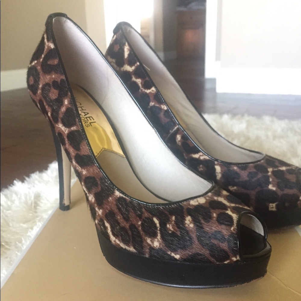 Michael Kors Leopard Print Peep Toe Heels